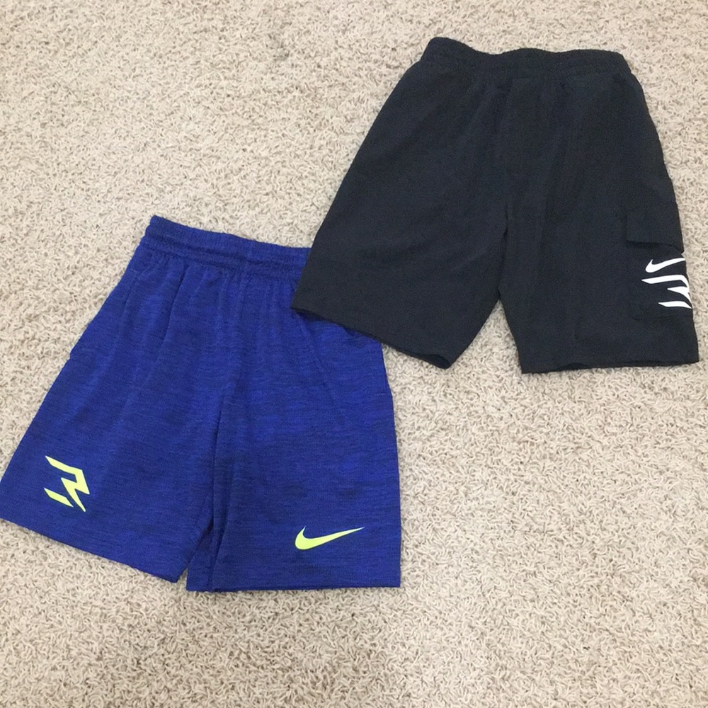 Nike Kids Athletic Shorts in Black and Royal Blue with Neon Accents